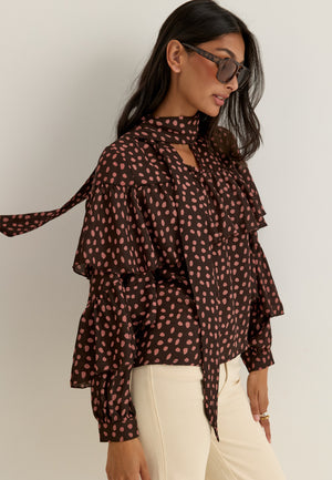 Flounce Tie Blouse Patterned