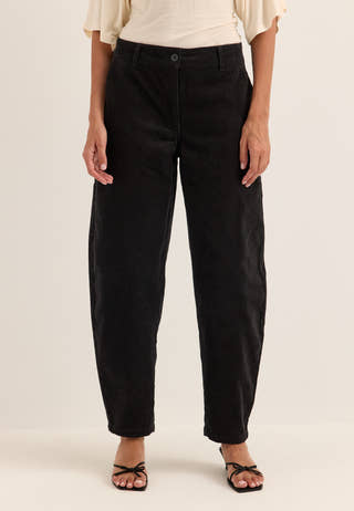 Mid Waist Corduroy Wide Trousers Black