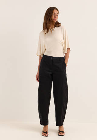 Mid Waist Corduroy Wide Trousers Black
