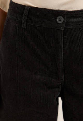 Mid Waist Corduroy Wide Trousers Black