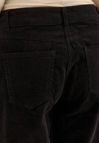 Mid Waist Corduroy Wide Trousers Black