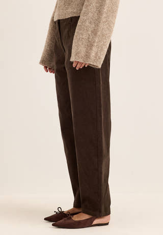 Mid Waist Corduroy Wide Trousers Brown