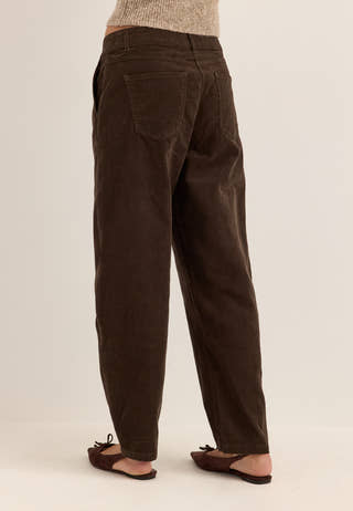 Mid Waist Corduroy Wide Trousers Brown