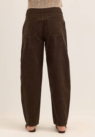 Mid Waist Corduroy Wide Trousers Brown