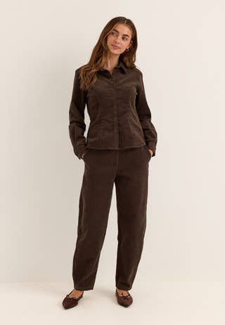 Mid Waist Corduroy Wide Trousers Brown