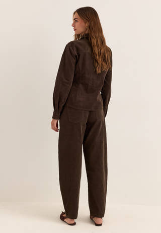 Mid Waist Corduroy Wide Trousers Brown