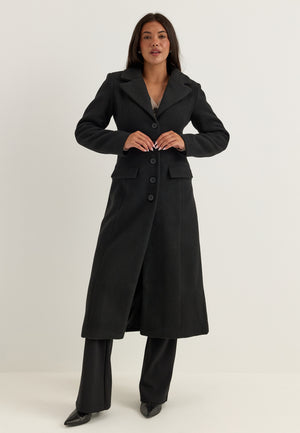 Shaped Wool Blend Coat Black