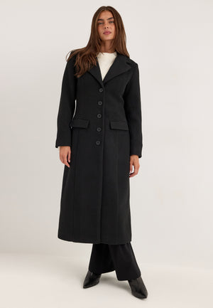 Shaped Wool Blend Coat Black