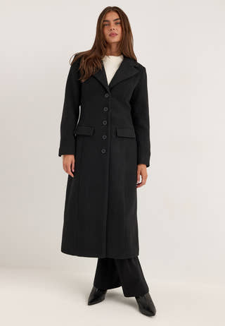 Shaped Wool Blend Coat Black