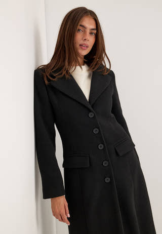 Shaped Wool Blend Coat Black