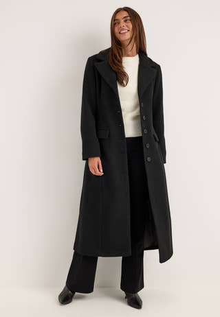 Shaped Wool Blend Coat Black