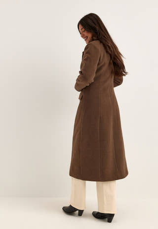 Shaped Wool Blend Coat Brown