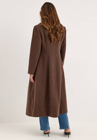 Shaped Wool Blend Coat Brown
