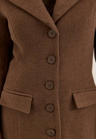 Shaped Wool Blend Coat Brown