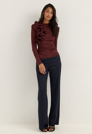 Flounce long Sleeve Top Red