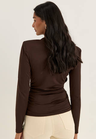 Flounce long Sleeve Top Brown