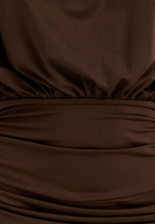 Asymmetric Flounce Soft Dress Brown