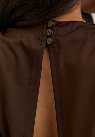 Asymmetric Flounce Soft Dress Brown