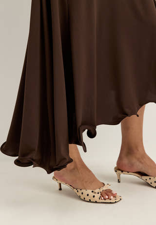 Asymmetric Flounce Soft Dress Brown