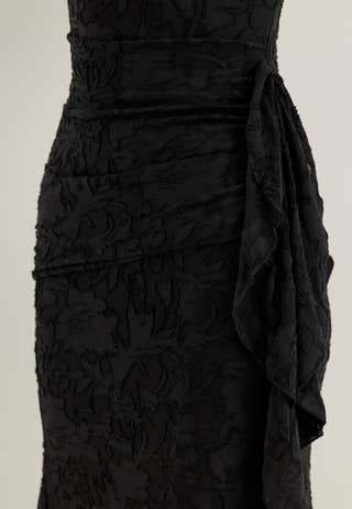 Balloon Sleeve Soft Jacquard Gown Black