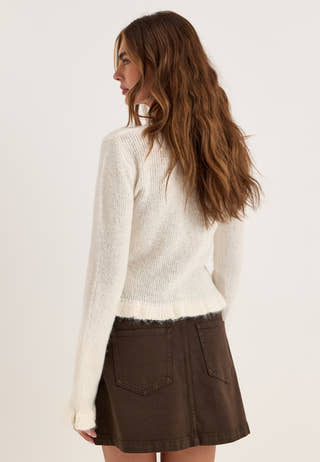 Knitted Frill Sweater White