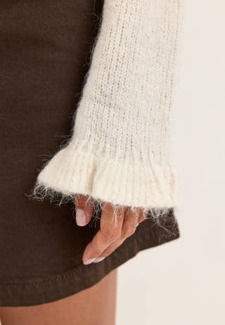 Knitted Frill Sweater White