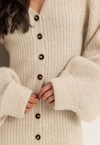 Knitted Volume Sleeve Cardigan Dress White
