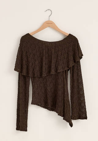 Saga Asymmetric Lace Top Brown