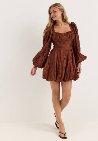 Corset Puff Sleeve Mini Dress Purple