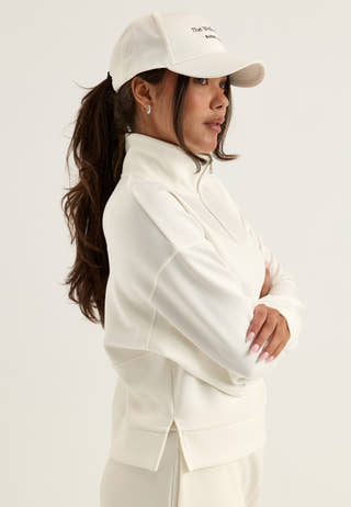 High Collar Half Zip Sweater White