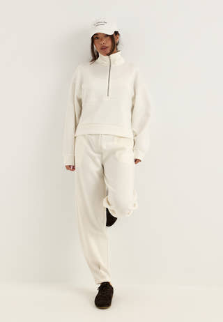 High Collar Half Zip Sweater White