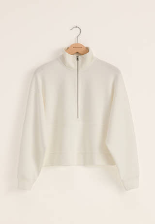 High Collar Half Zip Sweater White