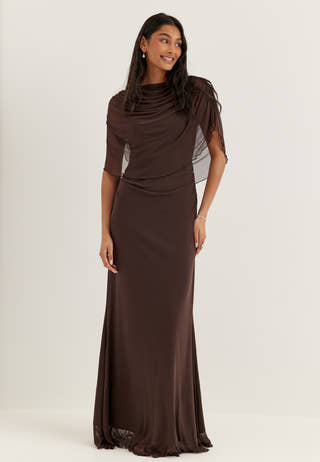 Cape Mesh Gown Brown