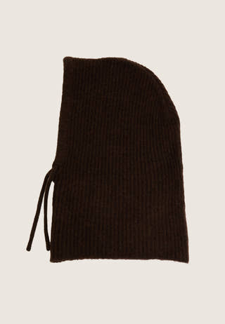 Wool Blend Knitted Balaclava Brown