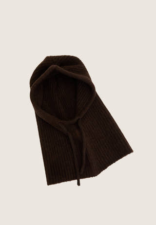 Wool Blend Knitted Balaclava Brown