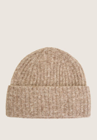 Wool Blend Knitted Hat Beige