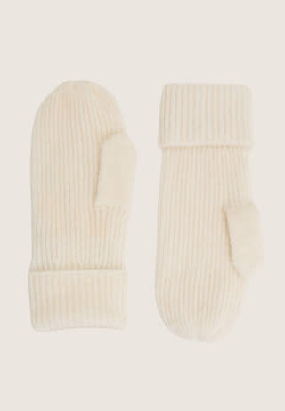 Wool Blend Knitted Mittens White