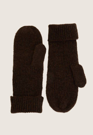 Wool Blend Knitted Mittens Brown