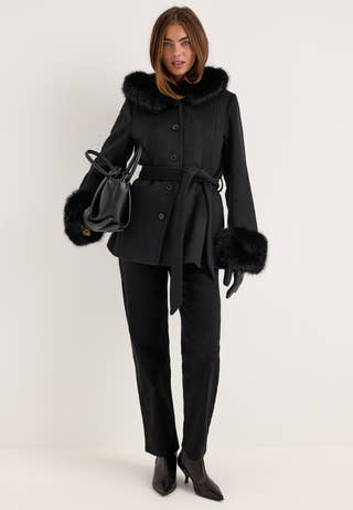 Hooded Wool Blend Coat Black
