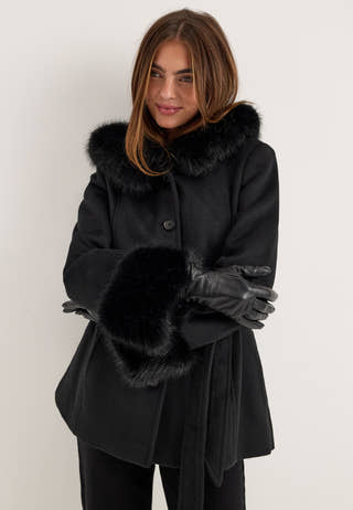 Hooded Wool Blend Coat Black
