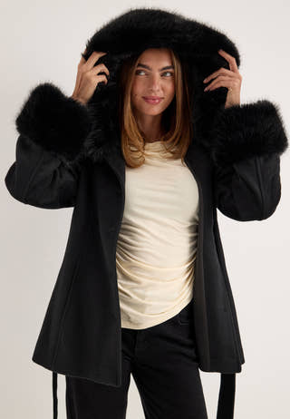 Hooded Wool Blend Coat Black