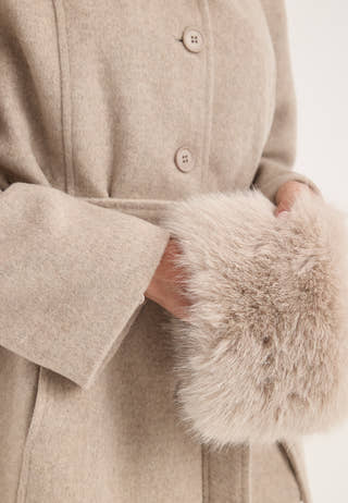 Hooded Wool Blend Coat Beige