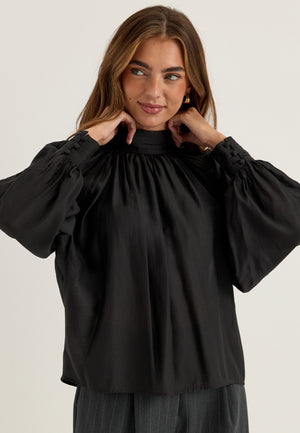 Sheer Flowy Blouse Black