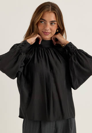 Sheer Flowy Blouse Black