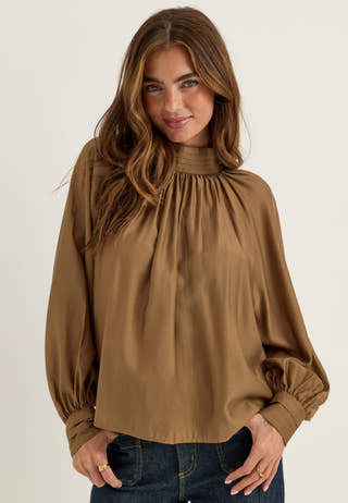 Sheer Flowy Blouse Brown