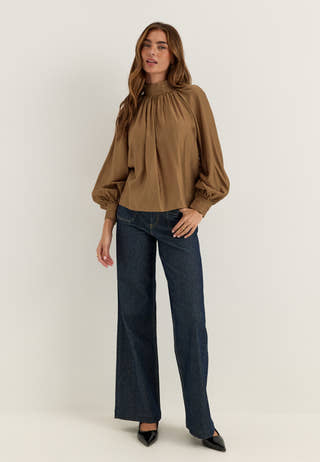 Sheer Flowy Blouse Brown