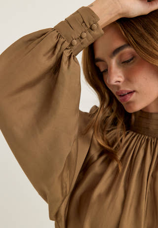 Sheer Flowy Blouse Brown
