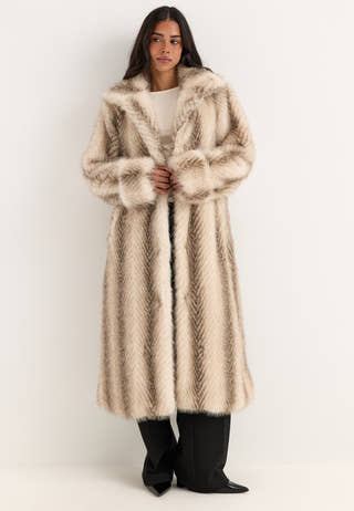 Long Faux Fur Coat Beige