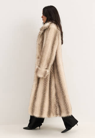 Long Faux Fur Coat Beige