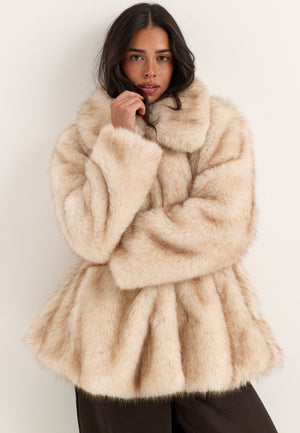 Short Peplum Faux Fur Coat White